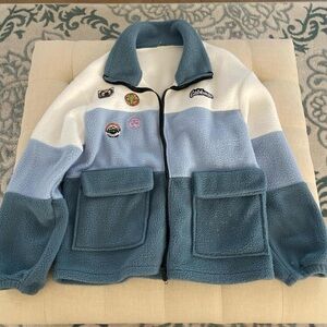Colorblock Fleece Jacket in White, Light Blue & Teal